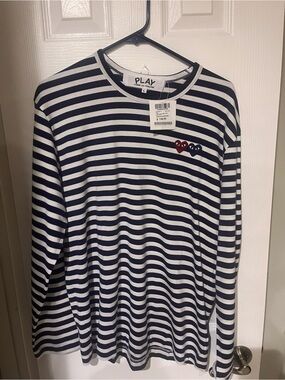 Comme des Garçons PLAY Striped Long Sleeve Tee - Navy & White